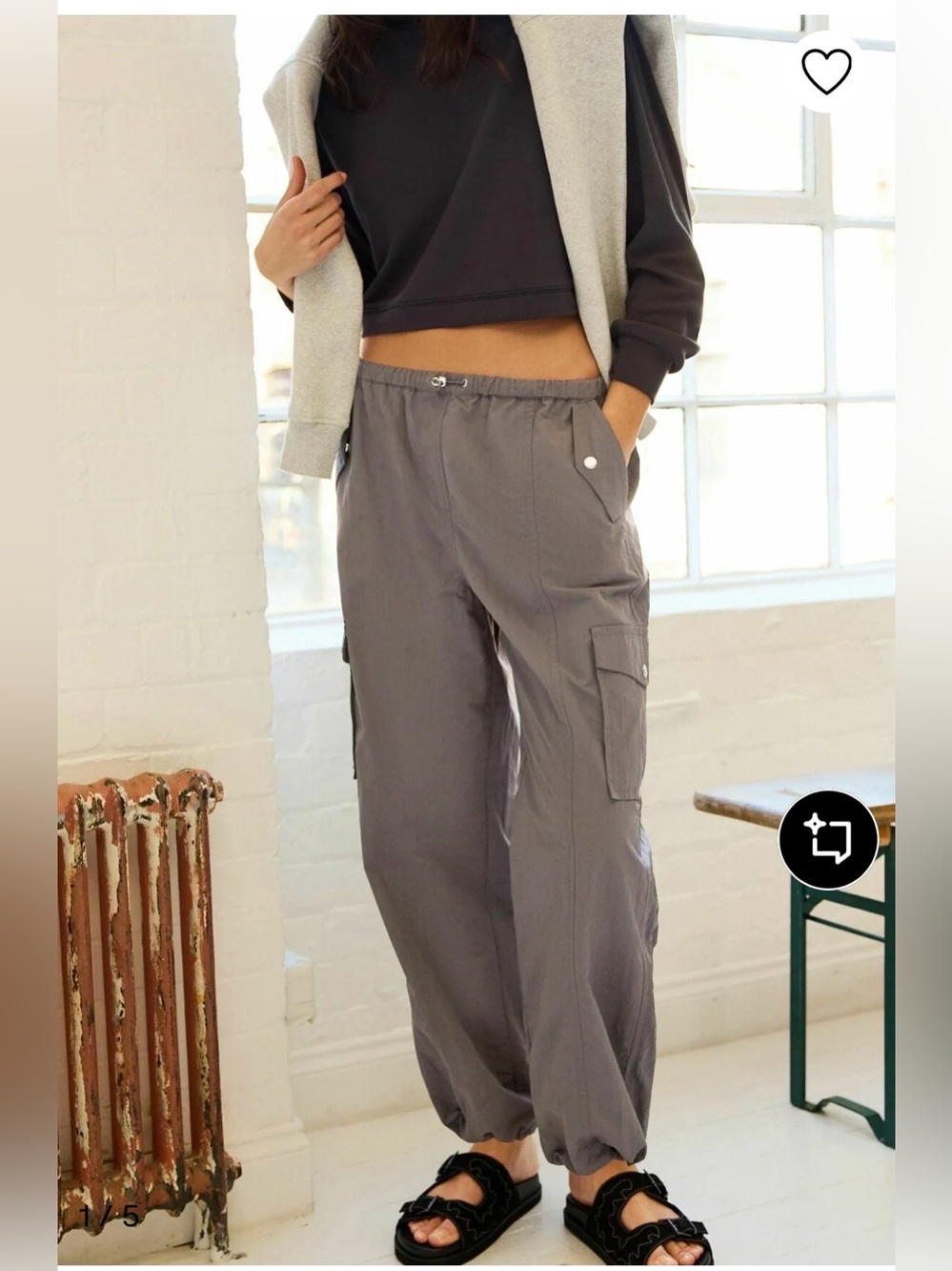 Next Petite Charcoal Parachute Cargo Pants M Utility Y2K Nylon Wide Leg